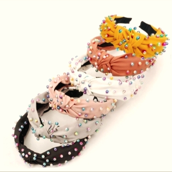 Dusty Pink Knotted Multicolor Pearl Embellished Soft Fabric HeadBand  Daily Life - Picture 11 of 11